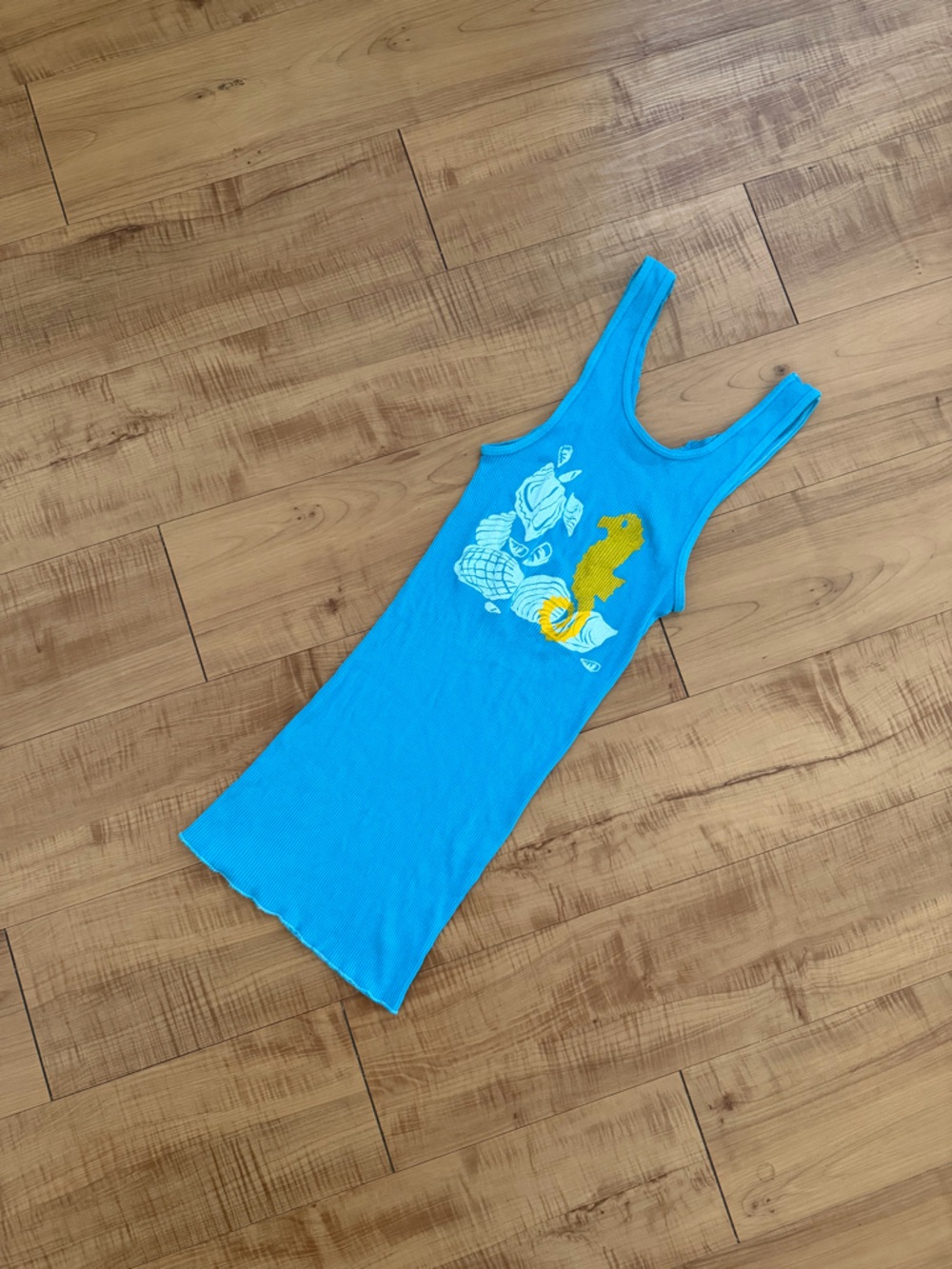 Seahorse Sea Shells Blue Ribbed Tank Top Brand New One Size
